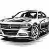 Dodge Charger SVG Vector Art – Black and White High-Resolution Design