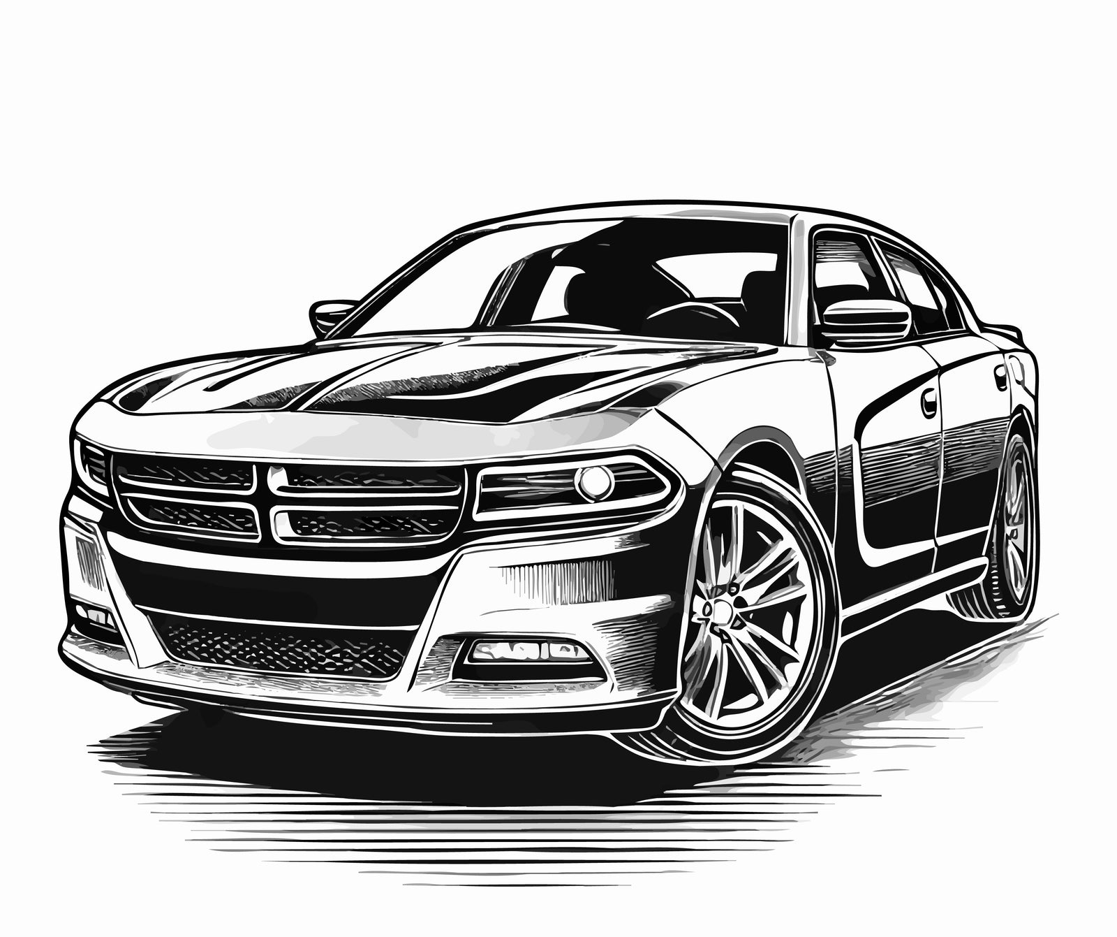 Dodge Charger SVG Vector Art – Black and White High-Resolution Design