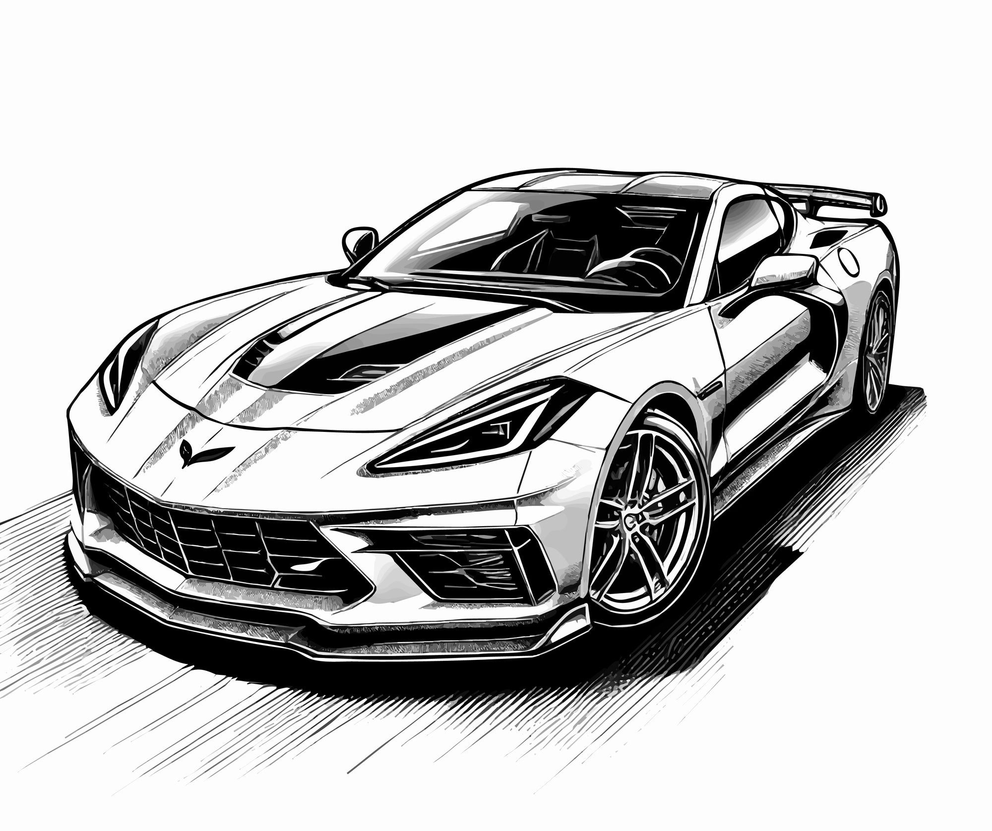 Corvette SVG Vector Art – Black and White High-Resolution Design