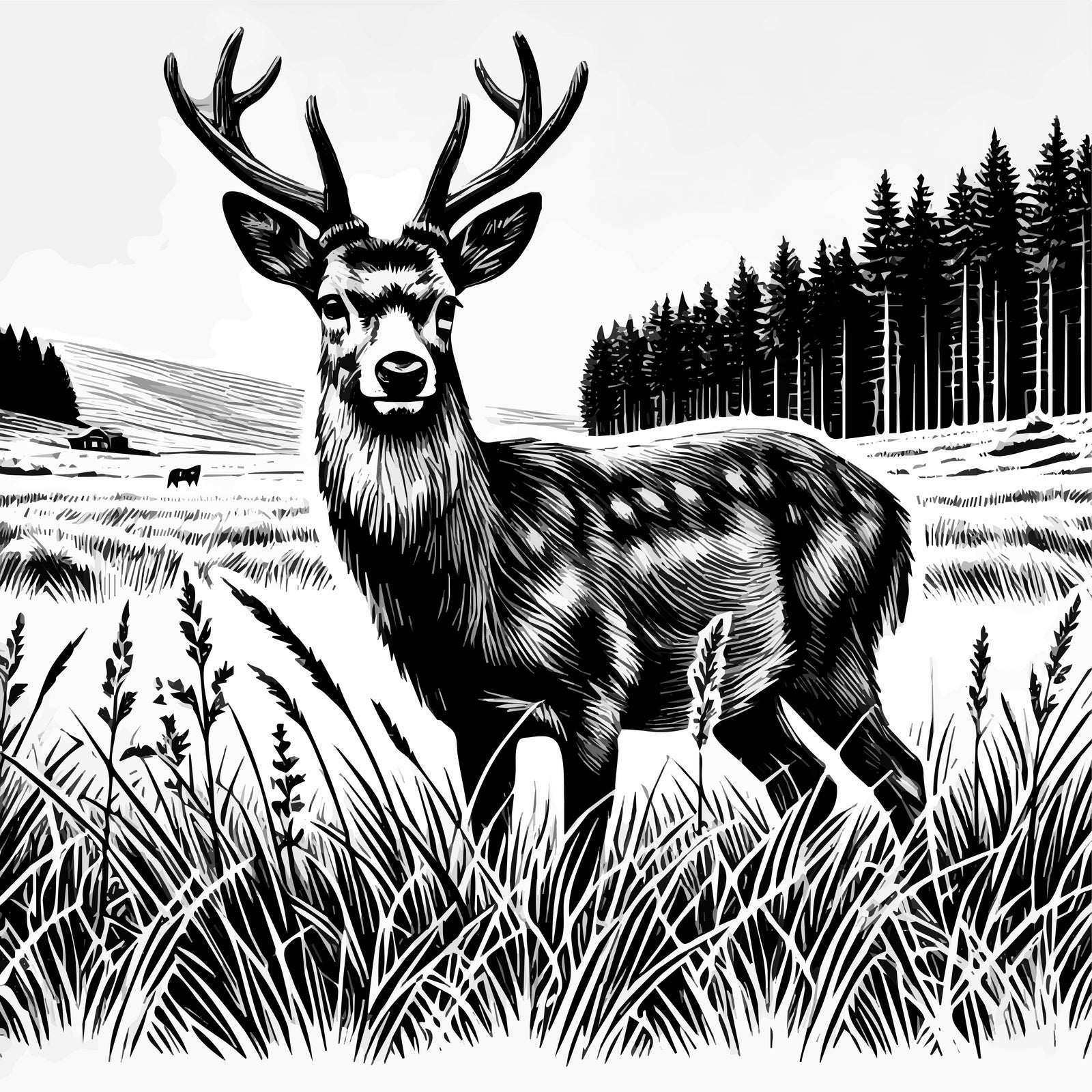 Majestic Deer Vector Art - Intricate Woodland Scene for Crafting and Decor