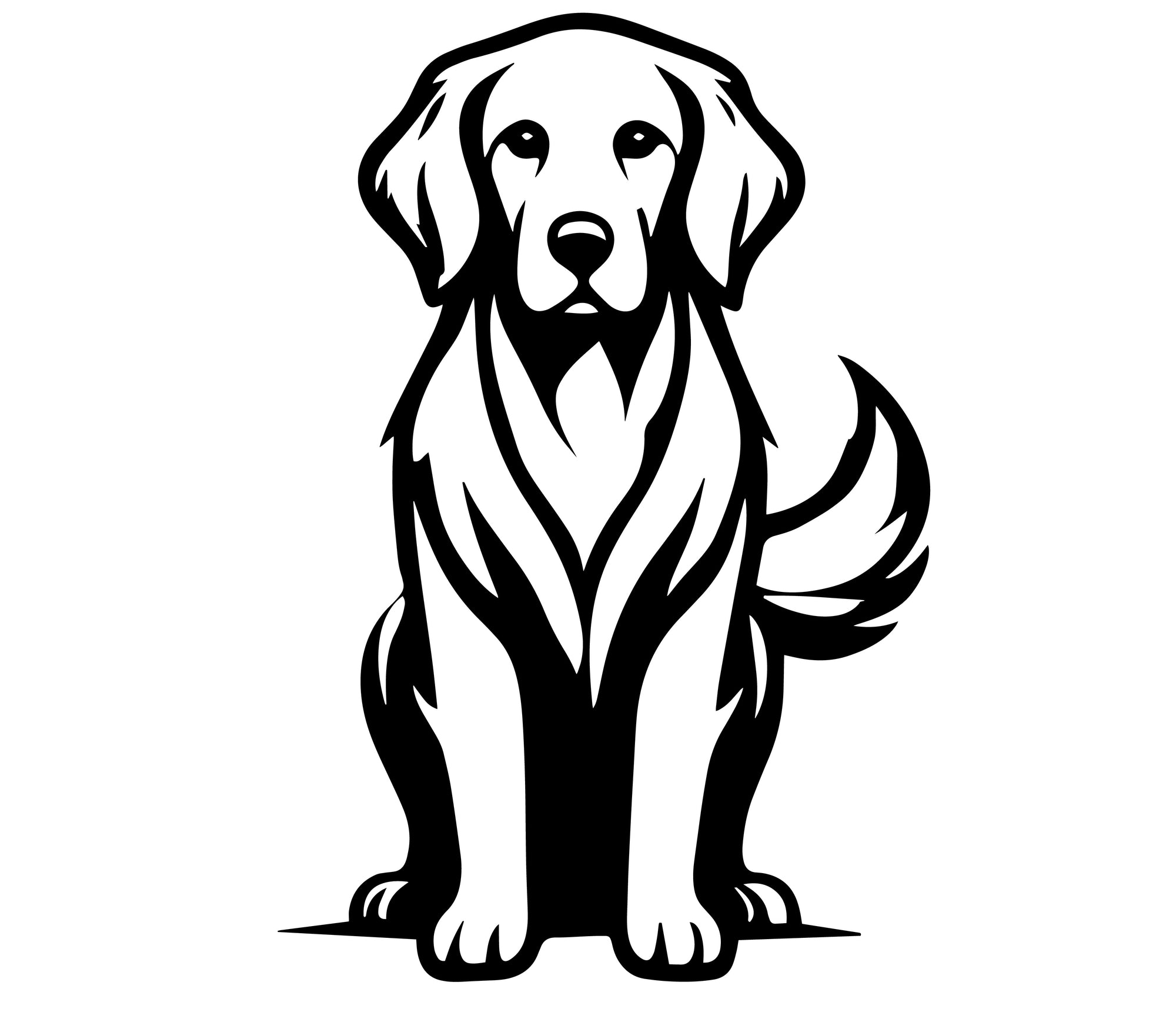 Golden Retriever Dog SVG File – Bold Black and White Design