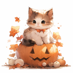 Halloween Kitten with Pumpkin Vector Art - Cute Fall Cat Illustration for Crafting and Decor