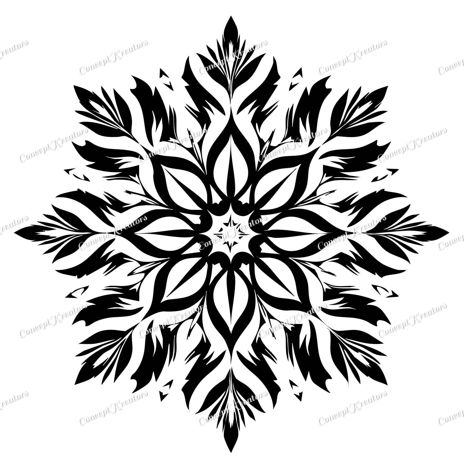 Intricate Black and White Snowflake Vector Design for Winter Crafts & Decor