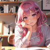 Charming Pink-Haired Anime Girl Studying –  Inspired Art Print