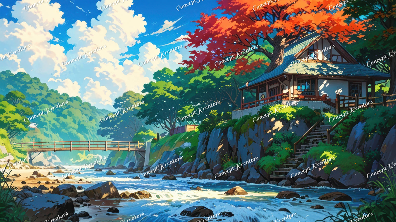 Studio Ghibli Inspired Desktop Wallpaper | Dreamy Anime Landscape Background | Digital Download