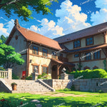 Studio Ghibli Inspired Cottage Desktop Wallpaper | Anime House Landscape | Digital Download