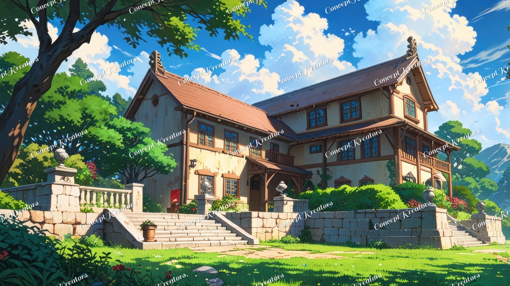 Studio Ghibli Inspired Cottage Desktop Wallpaper | Anime House Landscape | Digital Download