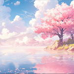 Serene Cherry Blossom Landscape – Studio Ghibli Inspired Desktop Wallpaper