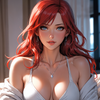 Fiery Red-Haired Waifu in White