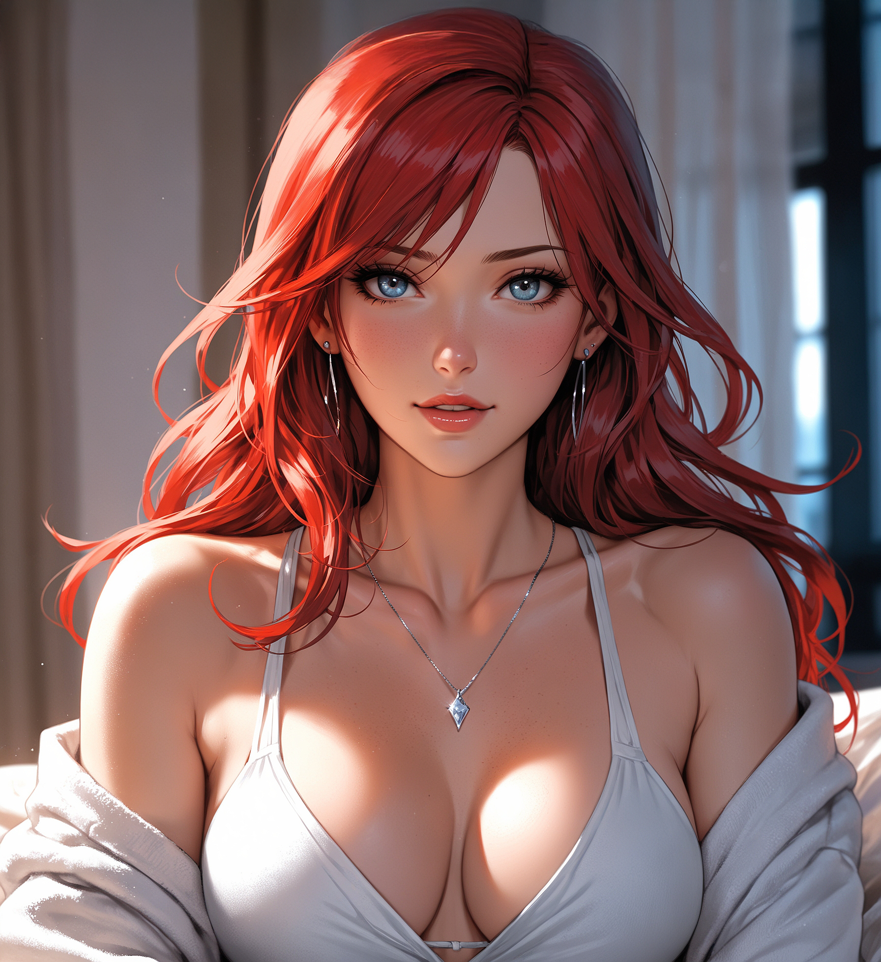 Fiery Red-Haired Waifu in White